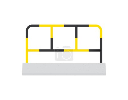 Vektor-Geländer in schwarz und gelb. Betonsockel. Isoliert auf weißem Hintergrund