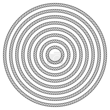 Ensemble vectoriel noir de plusieurs cordes circulaires. Fond blanc isolé.