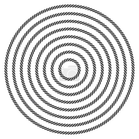 Ensemble vectoriel noir de plusieurs cordes circulaires. Fond blanc isolé.