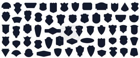 Téléchargez les photos : Ensemble de silhouettes de boucliers. Collection d'étiquettes en forme de badges noirs pour l'armée, la police et le football - en image libre de droit