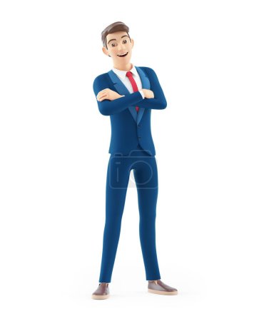 Téléchargez les photos : Homme d'affaires dessin animé 3d bras croisés, illustration isolée sur fond blanc - en image libre de droit