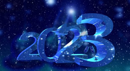 Photo for 2023 23 frist 1 year day champaign glasses xmas christmas balls with wishes text on it stars isolated - 3d rendering - Royalty Free Image