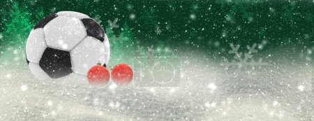 Foto de Fútbol pelota fútbol invierno Navidad nieve nieve estrellas fondo invierno estación tiempo fondo aislado - 3d renderizado - Imagen libre de derechos