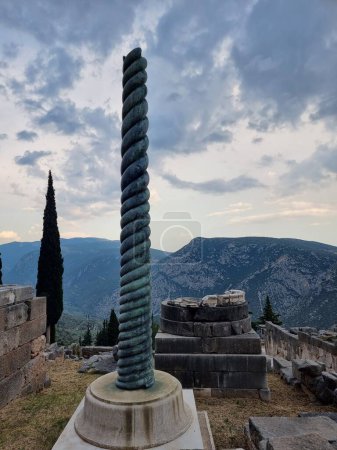 Photo for Greece delphi plataean tripod of four metalic snakes in delphi archeological place - Royalty Free Image