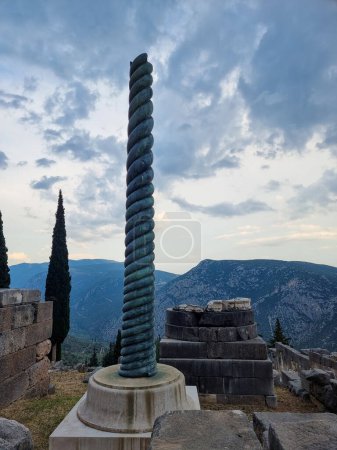Photo for Greece delphi plataean tripod of four metalic snakes in delphi archeological place - Royalty Free Image