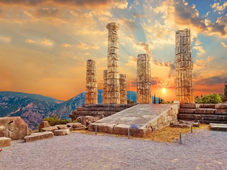 greece delphi appolo temple columns ancient ruins of oracle 