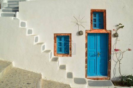 santorini oia city grreece view to the sea  summer tourist destination door windows blu