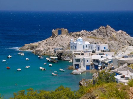 greece milos island sea waves village traditional colors