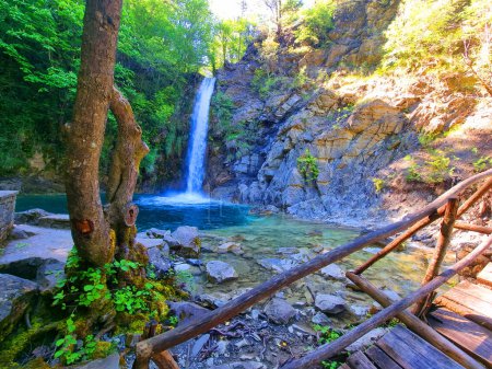 waterfalls trees in ioannina perfecture iliochori village greece spring season
