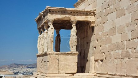 caryatids athens acropolis greece in sunny srping day in acropolis