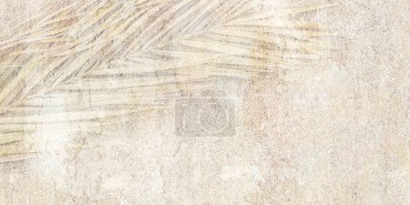 Téléchargez les photos : Feuille de palmier tropicale sur mur de béton. 3D rendre décoration de carreaux muraux en céramique colorée. Motif damassé patchwork abstrait avec ornements géométriques et floraux, carrelage Vintage. Photo de haute qualité - en image libre de droit