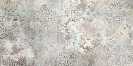 Photo for Grunge concrete wall with ornaments and prints. Digital tiles design. 3D render Colorful ceramic wall tiles decoration. Abstract damask patchwork background. High quality photo - Royalty Free Image