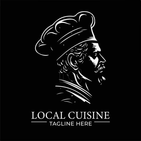 Master Chef Vintage Wood Carving Line Art Silhouette Restaurant Business Logo