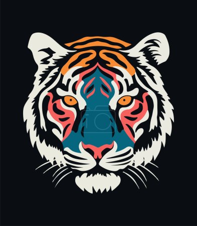 Photo for Tiger Head Decorative Lino Style Graphic Design - Royalty Free Image