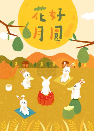 Illustration for Translation-happy Mid Autumn Festival, Moon Festival - Royalty Free Image