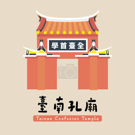 Ilustración de Traducción - Templo de Tainan Confucio, Mapa de viajes, Templo de Tainan Confucio en la ciudad de Tainan - Imagen libre de derechos