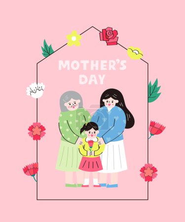Ilustración de Día de las Madres. Madre y abuela sostienen a su hijo en casa - Imagen libre de derechos