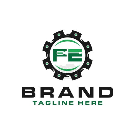 car parts illustration logo design with the letter FE