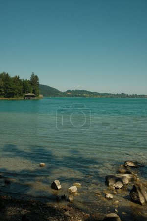 Panoramic view and shore at the Tegernsee in Bavaria in Germany.