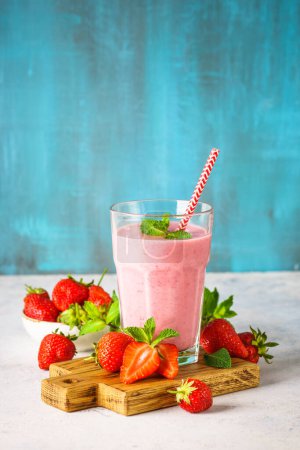 Photo for Strawberry smoothie or milkshake with fresh berries. - Royalty Free Image