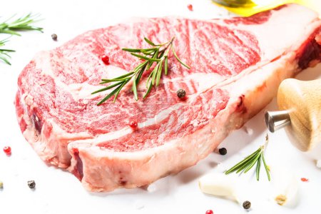 Photo for Beef steak Ribeye steak raw marble meat close-up. - Royalty Free Image