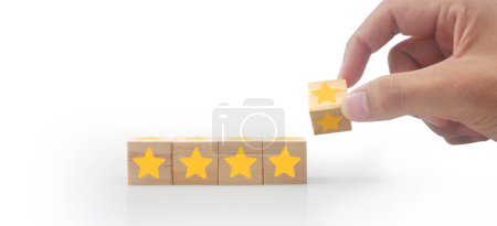 Photo for Wooden cubes in hand with copy space for input wording and infographic - Royalty Free Image