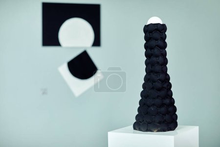 Photo for Close-up no people shot of contemporary black and white art object at exhibition in modern museum - Royalty Free Image