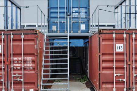 Photo for Background image of cargo containers stacked in dock, copy space - Royalty Free Image
