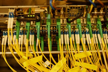 Photo for Background image of neat cable arrangement in server cabinet, copy space - Royalty Free Image