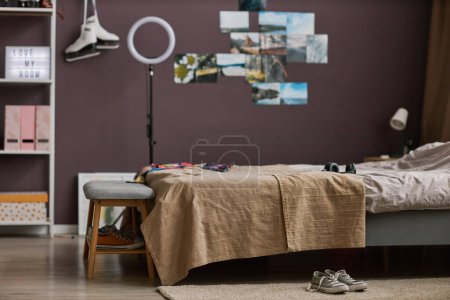Photo for Background image of teenagers room interior with bed and hobbie items, copy space - Royalty Free Image