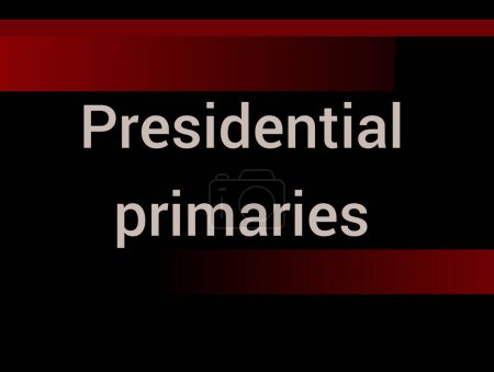 Foto de Inscripción de primarias presidenciales sobre fondo negro con rayas rojas - Imagen libre de derechos