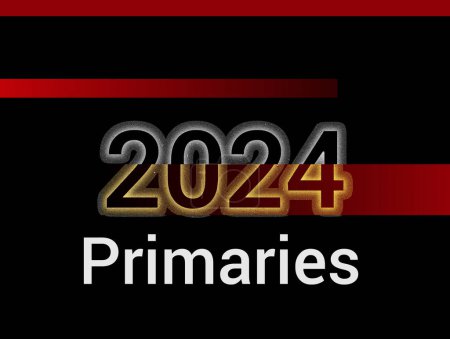 Inschrift der Primaries 2024 auf schwarzem Hintergrund mit roten Streifen