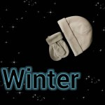 The word winter on a black background with a cap and gloves