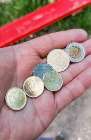 Kleine ungarische Metallmünzen in der Hand