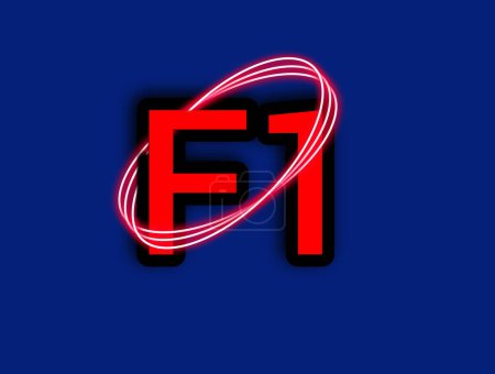 The letter and number F1 are red on a blue background with neon glow circles