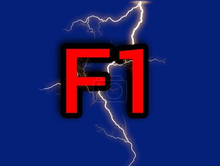 The letter and number F1 in red against the sky with lightning