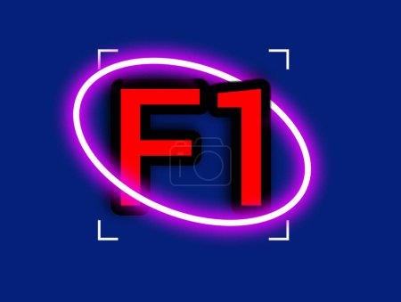 Buchstabe und Zahl F1 sind rot auf blauem Hintergrund mit neonleuchtenden Kreisen