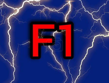 Buchstabe und Zahl F1 in Rot gegen den Himmel mit Blitz