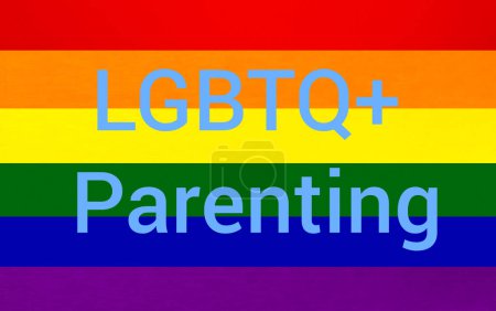 Foto de Inscripción para padres LGBTQ + sobre el fondo de la bandera. Pr1de - Imagen libre de derechos