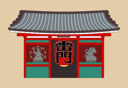 Illustration for The entrance gate of Asakusa temple element isolated on light brown background. Text Translation: Thunder Door. - Royalty Free Image