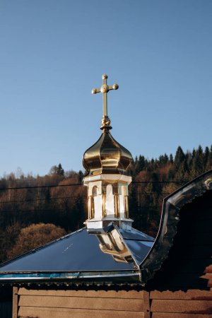 Photo for Golden domes of Christian church in the village - Royalty Free Image