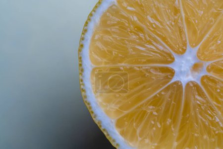 Téléchargez les photos : Moitié mûre d'agrumes citronnés jaunes sur fond, gros plan, vue du dessus, espace de copie - en image libre de droit