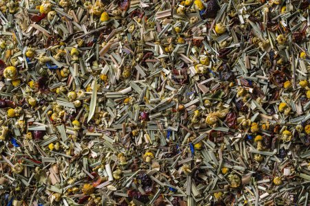 Photo for Mix of herbal tea with flower and berry tea, top view, close up - Royalty Free Image