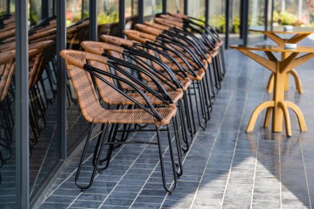 Photo for Empty chairs and table in street cafe , Vietnam, close up - Royalty Free Image