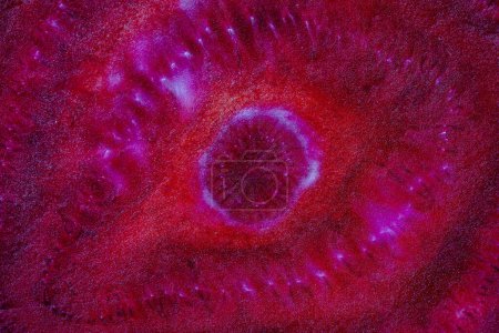 Photo for Fresh beetroot slice texture, close up. Red ripe beetroot surface background, macro. Top view - Royalty Free Image