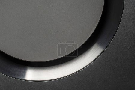 Photo for Detail modern subwoofer, close up, audio speaker. Circle membrane sound speaker on black background - Royalty Free Image
