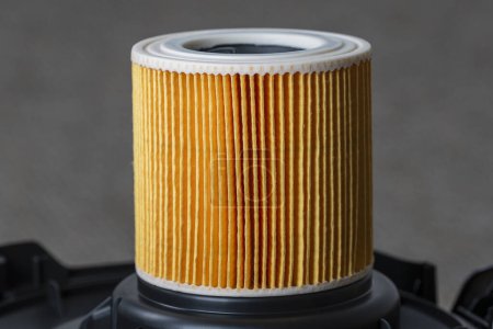 Foto de Cartridge filter for vacuum cleaner, close up. Filter for air purification for a healthy lifestyle housekeeping - Imagen libre de derechos