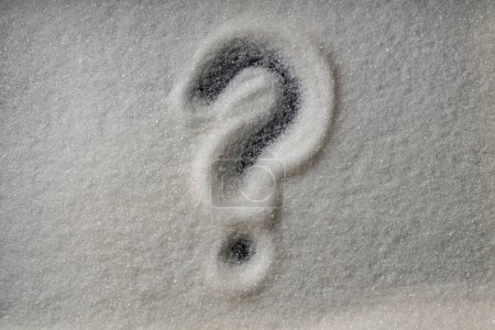 Photo for Question mark written on white sugar background, top view, close up - Royalty Free Image