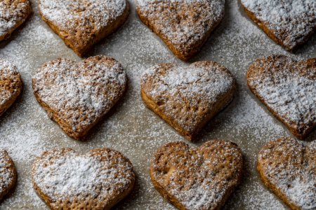 Photo for Home made heart shaped shortbread cookies on baking tray, close up - Royalty Free Image
