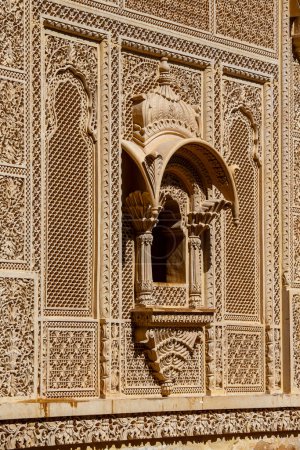 Photo for Indian ornament on wall of palace in Jaisalmer fort, India. Close up - Royalty Free Image